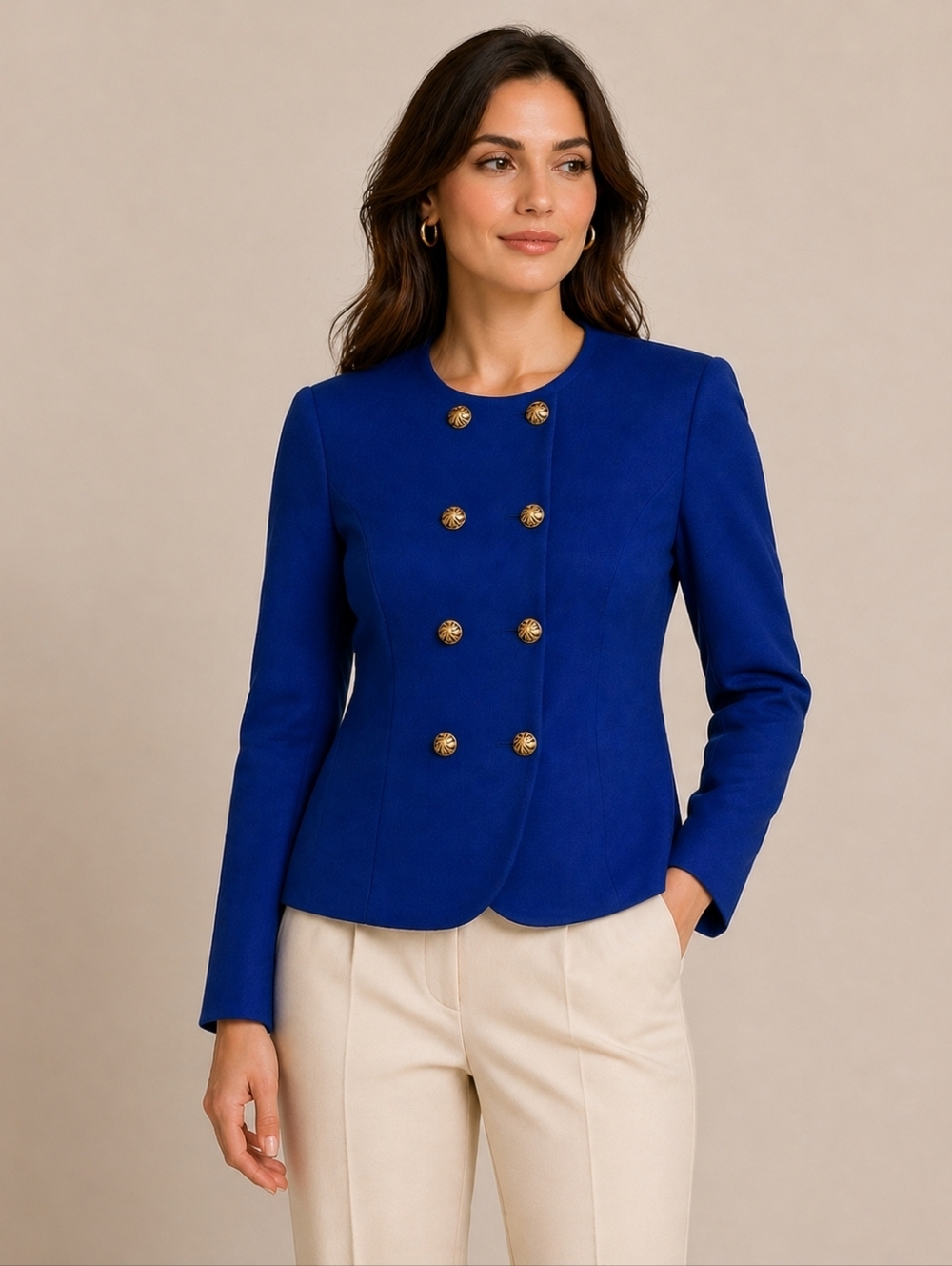Vintage Liz Claiborne Royal Blue Military Blazer 4 Gold Buttons Career Style